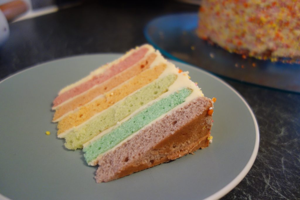 Rainbow cake slice